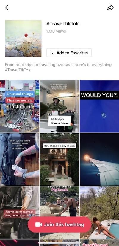 #TravelTikTok hashtag.