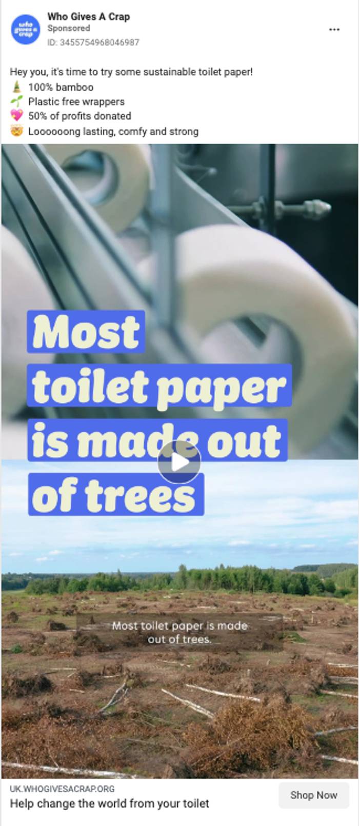 An example of an attention-grabbing headline or hook by Who Gives A Crap.