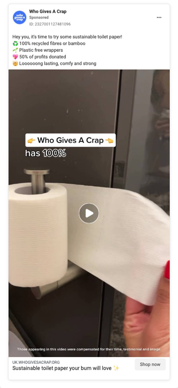 An example of an attention-grabbing headline or hook by Who Gives A Crap.