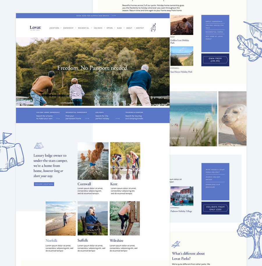 Family enjoying a day at a scenic outdoor location with trees and water, some children playing in the foreground and adults nearby.