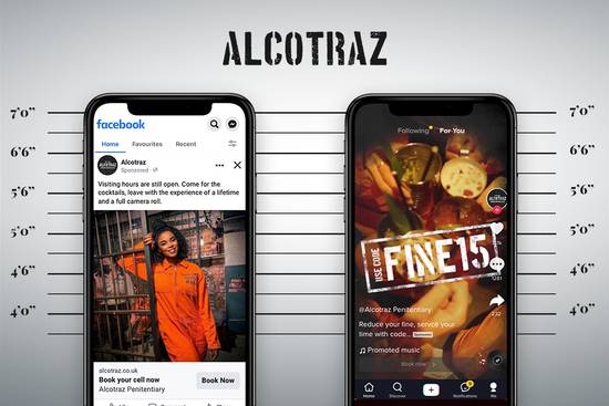 Two smartphones displaying social media content, with a background resembling a height chart marked from 4'0" to 7'0".