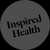A dark grey circular badge with the words "Inspired Health" in blue, diagonal text across the centre.