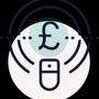 Line icon of a pound sign inside concentric arcs and a dotted line, with a small card reader beneath, representing contactless payment.
